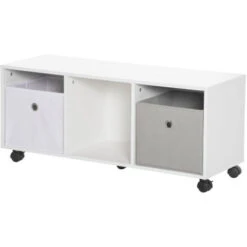HOMCOM Mobiletto Portagiochi Per Bambini 3-12 Anni Con Ruote E Salvaspazio, 90x30x37.9cm, Bianco