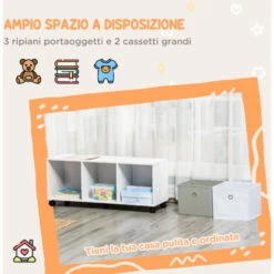 HOMCOM Mobiletto Portagiochi Per Bambini 3-12 Anni Con Ruote E Salvaspazio, 90x30x37.9cm, Bianco -Armonia Casa 51030505 4
