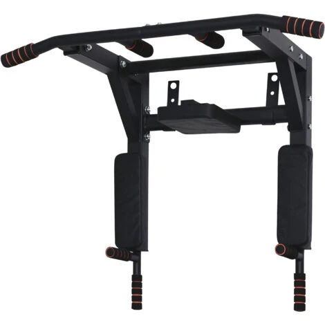 HOMCOM Barra Per Trazioni A Muro In Acciaio Con Imbottiture Antiscivolo, Carico Massimo 120kg, Nero 1 HOMCOM Barra Per Trazioni A Muro In Acciaio Con Imbottiture Antiscivolo, Carico Massimo 120kg, Nero