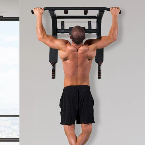 HOMCOM Barra Per Trazioni A Muro In Acciaio Con Imbottiture Antiscivolo, Carico Massimo 120kg, Nero 2 HOMCOM Barra Per Trazioni A Muro In Acciaio Con Imbottiture Antiscivolo, Carico Massimo 120kg, Nero - immagine 2