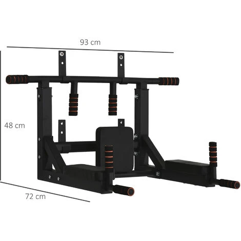 HOMCOM Barra Per Trazioni A Muro In Acciaio Con Imbottiture Antiscivolo, Carico Massimo 120kg, Nero 3 HOMCOM Barra Per Trazioni A Muro In Acciaio Con Imbottiture Antiscivolo, Carico Massimo 120kg, Nero - immagine 3