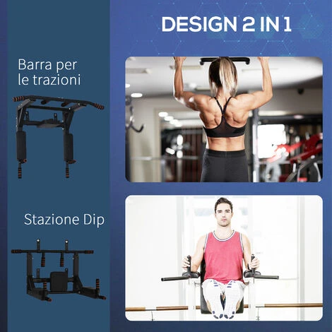 HOMCOM Barra Per Trazioni A Muro In Acciaio Con Imbottiture Antiscivolo, Carico Massimo 120kg, Nero 5 HOMCOM Barra Per Trazioni A Muro In Acciaio Con Imbottiture Antiscivolo, Carico Massimo 120kg, Nero - immagine 5