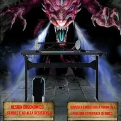 COSTWAY Scrivania Da Gaming, Tavolo Ergonomica Per Computer, Tavolo Videogiochi Con Porta Bicchiere Gancio Per Cuffie, Postazione Da Gamer, Struttura In Acciaio A Forma Di T, Ideale Per Casa Ufficio S -Armonia Casa 51107836 4