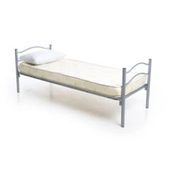 LETTO IN FERRO CON RETE COMPLETO DI MATERASSO E CUSCINO GRIGIO