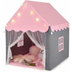 COSTWAY Tenda Da Gioco Per Bambini, Tenda Castello Con Tappetino Lavabile, Luci A Forma Di Stella, Per Interno Ed Esterno, 105 X 121 X 136 Cm