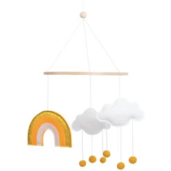 Mobile Pour Lit D'enfant Montessori En Feutre Et Bois, Motif Nuages Et Arc-en-ciel -Armonia Casa 51604503 3
