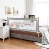 COSTWAY Barriera Letto Per Bambini, Sponda Di Sicurezza Con Doppio Blocco Di Sicurezza Per Bambini, Con Sollevamento Verticale, Lunghezza 174 Cm (Grigio)