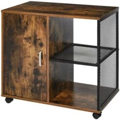 Mobile Mobiletto Stampante Legno MDF E Metallo 3 Ripiani + Anta Design Moderno -Armonia Casa 51776049 4