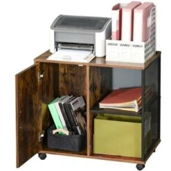 Mobile Mobiletto Stampante Legno MDF E Metallo 3 Ripiani + Anta Design Moderno -Armonia Casa 51776049 5