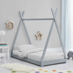 Lettino Montessori Tenda Capanna Letto Bambini In Legno 80x160cm Tipee Grigio