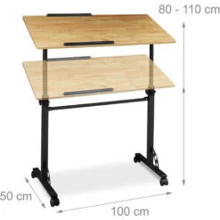 Relaxdays Tavolino Porta Pc, 110 X 100 X 50 Cm, Carrello Con Ruote, Regolabile In Altezza E Inclinazione, Marrone Chiaro -Armonia Casa 51969776 3