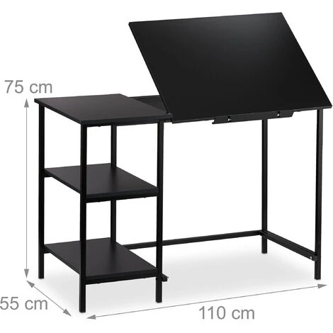 Relaxdays Scrivania Inclinabile, 3 Ripiani, Diversa Angolazione, Per Computer, Lavoro HLP 75x110x55 Cm, Nero 4 Relaxdays Scrivania Inclinabile, 3 Ripiani, Diversa Angolazione, Per Computer, Lavoro HLP 75x110x55 Cm, Nero - immagine 4