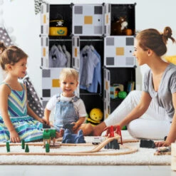 Relaxdays Scaffale Componibile, 8 Scomparti, 2 Aste Appendiabiti, Scarpiera Modulare, HLP: 145x110x37 Cm, Nero Colorato -Armonia Casa 51983929 3