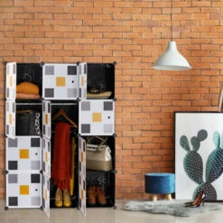 Relaxdays Scaffale Componibile, 8 Scomparti, 2 Aste Appendiabiti, Scarpiera Modulare, HLP: 145x110x37 Cm, Nero Colorato -Armonia Casa 51983929 5