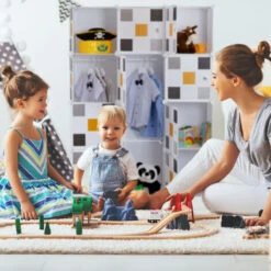 Relaxdays Scaffale Componibile, 8 Scomparti, 2 Aste Appendiabiti, Scarpiera Modulare, HLP 145x110x37 Cm, Bianco Colorato -Armonia Casa 51983954 3