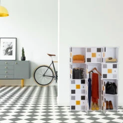 Relaxdays Scaffale Componibile, 8 Scomparti, 2 Aste Appendiabiti, Scarpiera Modulare, HLP 145x110x37 Cm, Bianco Colorato -Armonia Casa 51983954 5