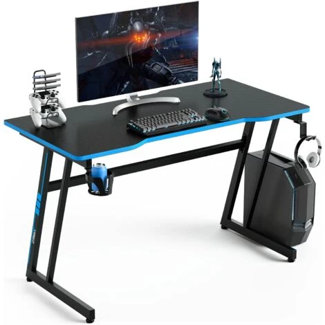 COSTWAY Scrivania Da Gaming 120 Cm, Tavolo Ergonomico Per Computer A Forma Di Z, Con Gancio Regolabile Per Cuffie, Porta Bicchiere, Ideale Per Casa E Ufficio (Blu) 1 COSTWAY Scrivania Da Gaming 120 Cm, Tavolo Ergonomico Per Computer A Forma Di Z, Con Gancio Regolabile Per Cuffie, Porta Bicchiere, Ideale Per Casa E Ufficio (Blu)