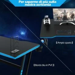 COSTWAY Scrivania Da Gaming 120 Cm, Tavolo Ergonomico Per Computer A Forma Di Z, Con Gancio Regolabile Per Cuffie, Porta Bicchiere, Ideale Per Casa E Ufficio (Blu) 7 COSTWAY Scrivania Da Gaming 120 Cm, Tavolo Ergonomico Per Computer A Forma Di Z, Con Gancio Regolabile Per Cuffie, Porta Bicchiere, Ideale Per Casa E Ufficio (Blu) -Armonia Casa 52971015 3