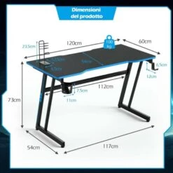 COSTWAY Scrivania Da Gaming 120 Cm, Tavolo Ergonomico Per Computer A Forma Di Z, Con Gancio Regolabile Per Cuffie, Porta Bicchiere, Ideale Per Casa E Ufficio (Blu) 8 COSTWAY Scrivania Da Gaming 120 Cm, Tavolo Ergonomico Per Computer A Forma Di Z, Con Gancio Regolabile Per Cuffie, Porta Bicchiere, Ideale Per Casa E Ufficio (Blu) -Armonia Casa 52971015 4
