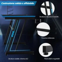 COSTWAY Scrivania Da Gaming 120 Cm, Tavolo Ergonomico Per Computer A Forma Di Z, Con Gancio Regolabile Per Cuffie, Porta Bicchiere, Ideale Per Casa E Ufficio (Blu) 9 COSTWAY Scrivania Da Gaming 120 Cm, Tavolo Ergonomico Per Computer A Forma Di Z, Con Gancio Regolabile Per Cuffie, Porta Bicchiere, Ideale Per Casa E Ufficio (Blu) -Armonia Casa 52971015 5
