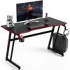 COSTWAY Scrivania Da Gaming 120 Cm, Tavolo Ergonomico Per Computer A Forma Di Z, Con Gancio Regolabile Per Cuffie, Porta Bicchiere, Ideale Per Casa E Ufficio (Rosso)