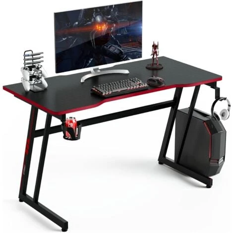 COSTWAY Scrivania Da Gaming 120 Cm, Tavolo Ergonomico Per Computer A Forma Di Z, Con Gancio Regolabile Per Cuffie, Porta Bicchiere, Ideale Per Casa E Ufficio (Rosso) 1 COSTWAY Scrivania Da Gaming 120 Cm, Tavolo Ergonomico Per Computer A Forma Di Z, Con Gancio Regolabile Per Cuffie, Porta Bicchiere, Ideale Per Casa E Ufficio (Rosso)
