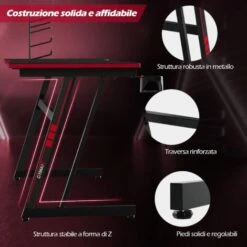 COSTWAY Scrivania Da Gaming 120 Cm, Tavolo Ergonomico Per Computer A Forma Di Z, Con Gancio Regolabile Per Cuffie, Porta Bicchiere, Ideale Per Casa E Ufficio (Rosso) 7 COSTWAY Scrivania Da Gaming 120 Cm, Tavolo Ergonomico Per Computer A Forma Di Z, Con Gancio Regolabile Per Cuffie, Porta Bicchiere, Ideale Per Casa E Ufficio (Rosso) -Armonia Casa 52971018 3
