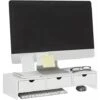 SoBuy Supporto Monitor Pc Da Scrivania Con 3 Organizzatore Cassetti Supporto Per Monitor Di BambùL51P25A11,5 Cm Bianco BBF03-W