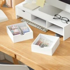 SoBuy Supporto Monitor Pc Da Scrivania Con 3 Organizzatore Cassetti Supporto Per Monitor Di BambùL51P25A11,5 Cm Bianco BBF03-W -Armonia Casa 53418573 3