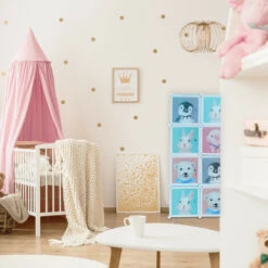 Relaxdays Scaffale Componibile Da Cameretta, 2 Aste Appendiabiti, Disegni Animali, HxLxP: 145x109x37 Cm, Incastro, Blu -Armonia Casa 53519505 5