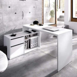 Scrivania Bianca Ufficio Angolare TEDDY Casa Studio Moderno Pc Computer Ripiani