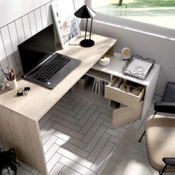 Scrivania Rovere Bianco Lucido Ufficio Angolare TEDDY Studio Moderno Pc Computer -Armonia Casa 53564258 3