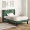 Letto Singolo Con Testiera A Doghe Tessuto Velluto 90 X 200 Cm, Verde Scuro