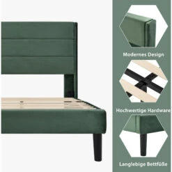 Letto Singolo Con Testiera A Doghe Tessuto Velluto 90 X 200 Cm, Verde Scuro 7 Letto Singolo Con Testiera A Doghe Tessuto Velluto 90 X 200 Cm, Verde Scuro -Armonia Casa 53602338 3