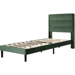 Letto Singolo Con Testiera A Doghe Tessuto Velluto 90 X 200 Cm, Verde Scuro 8 Letto Singolo Con Testiera A Doghe Tessuto Velluto 90 X 200 Cm, Verde Scuro -Armonia Casa 53602338 4