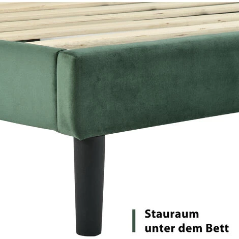 Letto Singolo Con Testiera A Doghe Tessuto Velluto 90 X 200 Cm, Verde Scuro 5 Letto Singolo Con Testiera A Doghe Tessuto Velluto 90 X 200 Cm, Verde Scuro - immagine 5