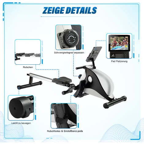 Vogatore Pieghevole Per Interni Con Supporto Per Tablet Con Display LCD A 8 Livelli Di Resistenza Per Palestra Domestica 3 Vogatore Pieghevole Per Interni Con Supporto Per Tablet Con Display LCD A 8 Livelli Di Resistenza Per Palestra Domestica - immagine 3