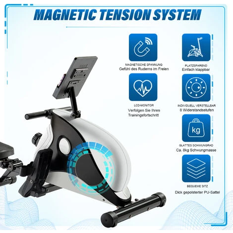 Vogatore Pieghevole Per Interni Con Supporto Per Tablet Con Display LCD A 8 Livelli Di Resistenza Per Palestra Domestica 4 Vogatore Pieghevole Per Interni Con Supporto Per Tablet Con Display LCD A 8 Livelli Di Resistenza Per Palestra Domestica - immagine 4