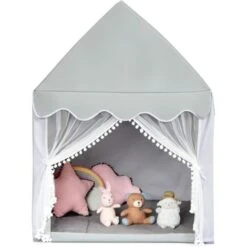 COSTWAY Casetta Per Bambini, Casetta Con Tenda Resistente Struttura In Solido Legno E Tappetino Di Cotone, Con Tenda Porta E Finestra -Armonia Casa 53624332 5