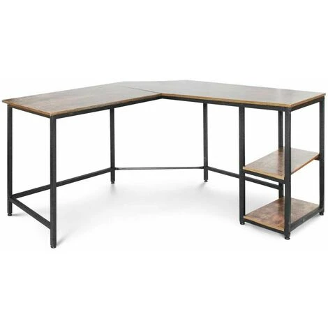 Nova Scrivania Angolare Da Studio Camera Ad L Stile Vintage 2 Ripiani Telaio In Ferro 3 Nova Scrivania Angolare Da Studio Camera Ad L Stile Vintage 2 Ripiani Telaio In Ferro - immagine 3