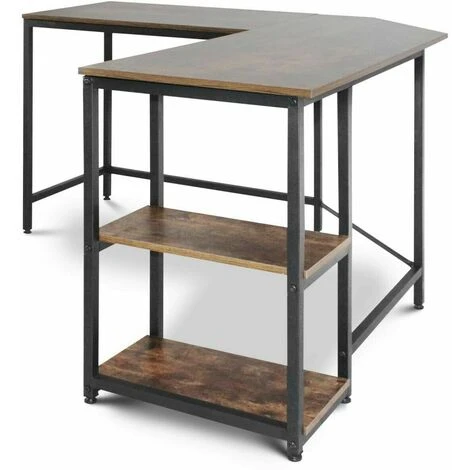 Nova Scrivania Angolare Da Studio Camera Ad L Stile Vintage 2 Ripiani Telaio In Ferro 5 Nova Scrivania Angolare Da Studio Camera Ad L Stile Vintage 2 Ripiani Telaio In Ferro - immagine 5