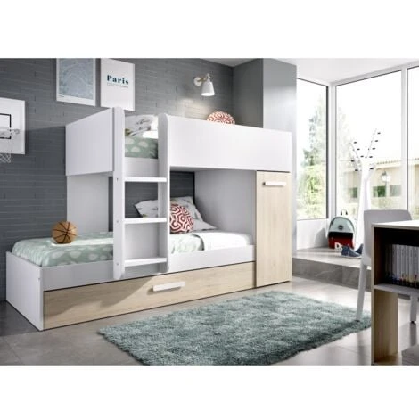 Letto A Castello Crystal Per Due Bambini Bianco Opaco E Rovere Naturale Con Armadio Bianco E Naturale 1 Letto A Castello Crystal Per Due Bambini Bianco Opaco E Rovere Naturale Con Armadio Bianco E Naturale