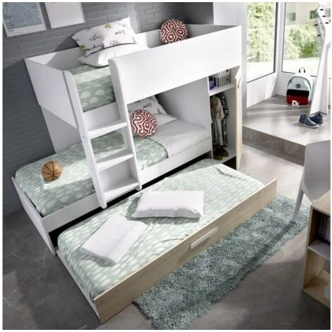 Letto A Castello Crystal Per Due Bambini Bianco Opaco E Rovere Naturale Con Armadio Bianco E Naturale 2 Letto A Castello Crystal Per Due Bambini Bianco Opaco E Rovere Naturale Con Armadio Bianco E Naturale - immagine 2
