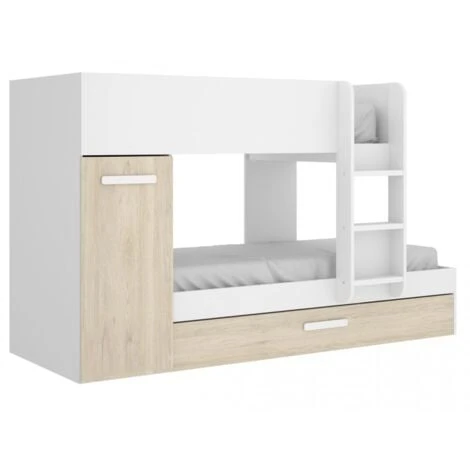 Letto A Castello Crystal Per Due Bambini Bianco Opaco E Rovere Naturale Con Armadio Bianco E Naturale 3 Letto A Castello Crystal Per Due Bambini Bianco Opaco E Rovere Naturale Con Armadio Bianco E Naturale - immagine 3