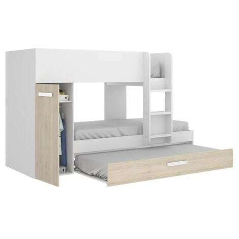 Letto A Castello Crystal Per Due Bambini Bianco Opaco E Rovere Naturale Con Armadio Bianco E Naturale 4 Letto A Castello Crystal Per Due Bambini Bianco Opaco E Rovere Naturale Con Armadio Bianco E Naturale - immagine 4