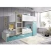 Letto A Castello Crystal Per Due Bambini Bianco Opaco Azzurro Celeste E Rovere Grigio Con Armadio Bianco, Smeraldo E Grigio