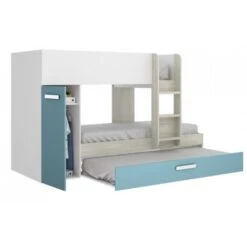 Letto A Castello Crystal Per Due Bambini Bianco Opaco Azzurro Celeste E Rovere Grigio Con Armadio Bianco, Smeraldo E Grigio -Armonia Casa 54448116 4