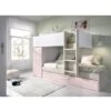 Letto A Castello Crystal Per Due Bambini Bianco Opaco Rosa E Rovere Grigio Con Armadio Bianco, Rosa E Grigio