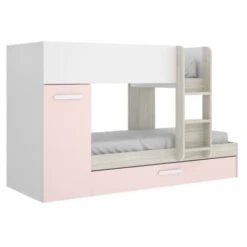 Letto A Castello Crystal Per Due Bambini Bianco Opaco Rosa E Rovere Grigio Con Armadio Bianco, Rosa E Grigio -Armonia Casa 54448737 3