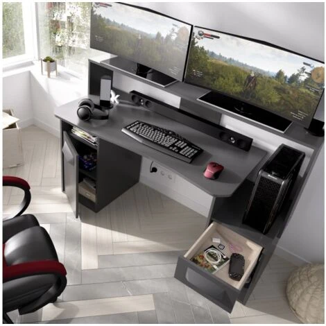 Scrivania GAMER Per PC Colore Grafite Con Anta E Cassetto Grafite 2 Scrivania GAMER Per PC Colore Grafite Con Anta E Cassetto Grafite - immagine 2